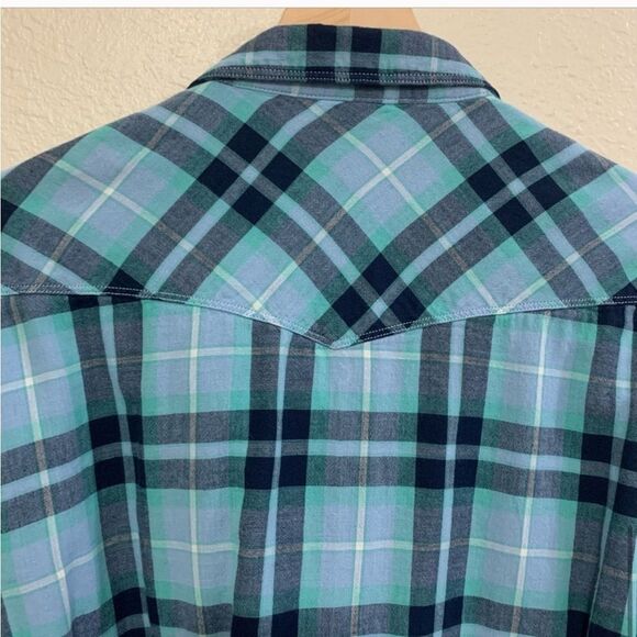 LUCKY BRAND SHIRT MENS XL BLUE AQUA PLAID FULLY LINED PEARL SNAP WESTERN. - Picture 4 of 12
